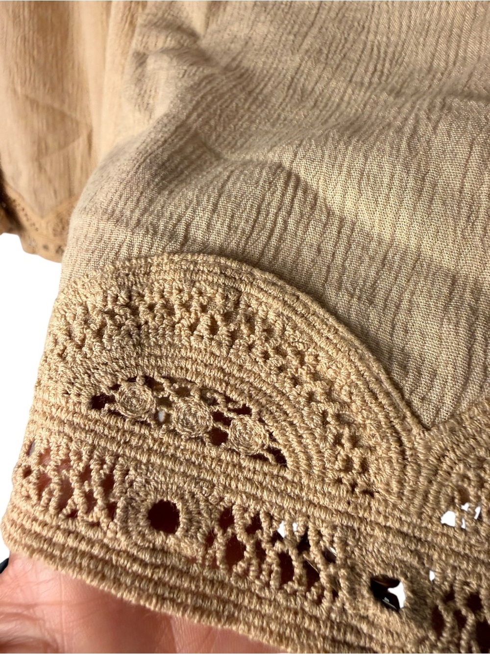 aerie | Tan Crochet-Trim High-Waist Drawstring Shorts | Sz M - Picture 3 of 7